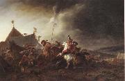 Philips Wouwerman A Detachment of cavalry attacking a camp oil
